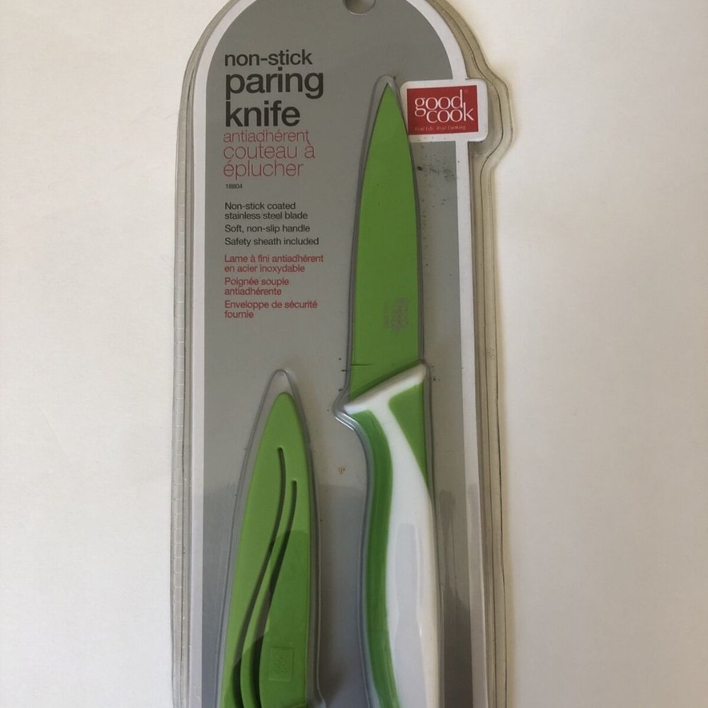 Good Cook 4" Non Stick Paring Knife & Sheath-Carbon Stainless Steel Blade-Green